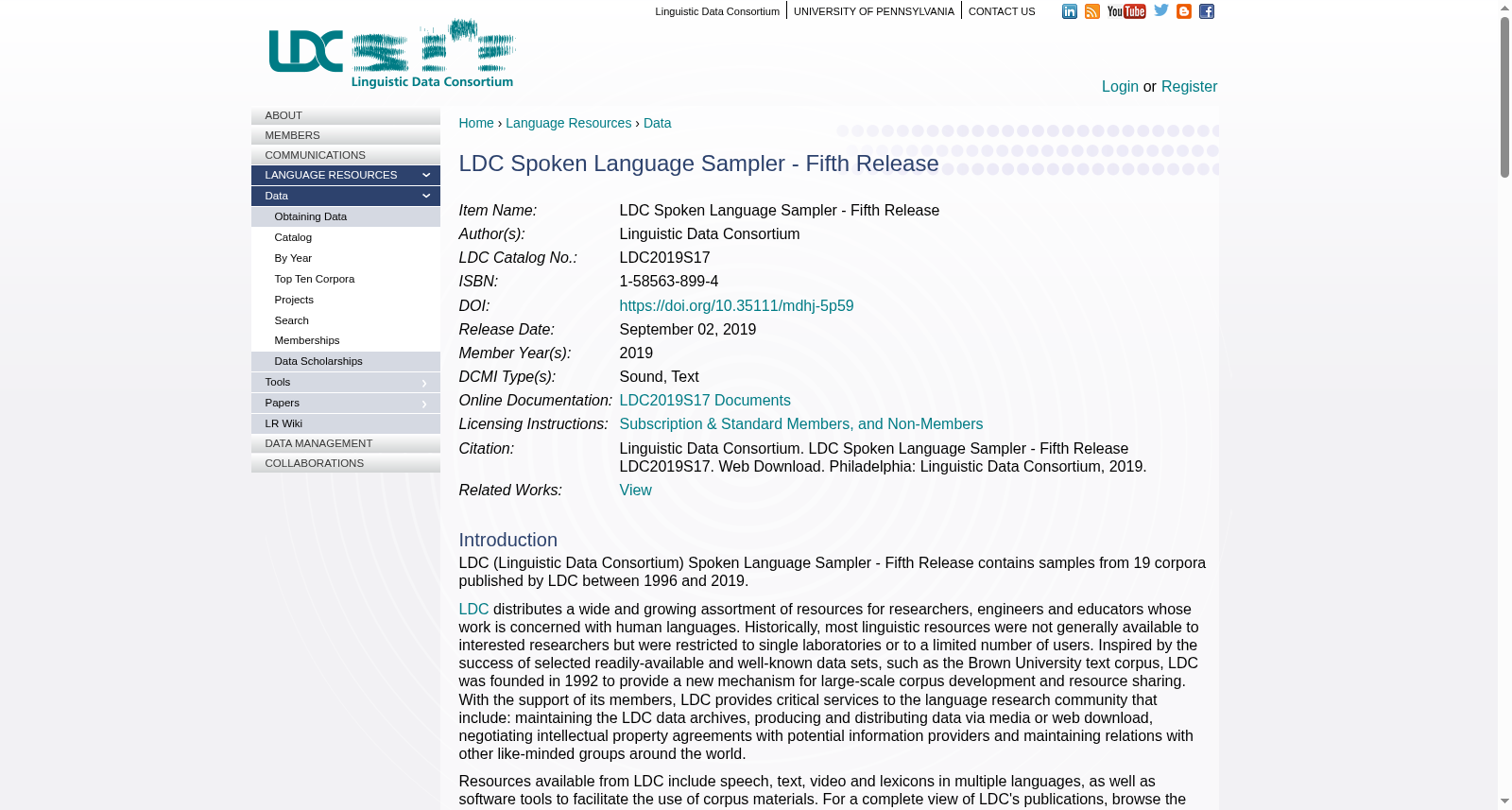 LDC Spoken Language Sampler - Fifth Release 数据集图片