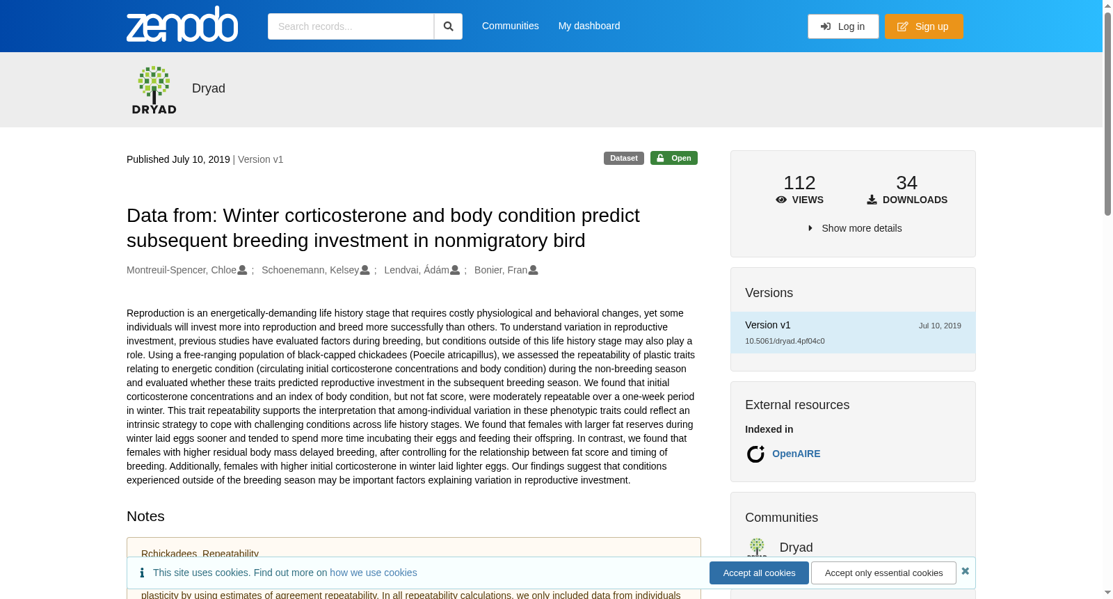 Data from: Winter corticosterone and body condition predict subsequent breeding investment in nonmigratory bird 数据集图片