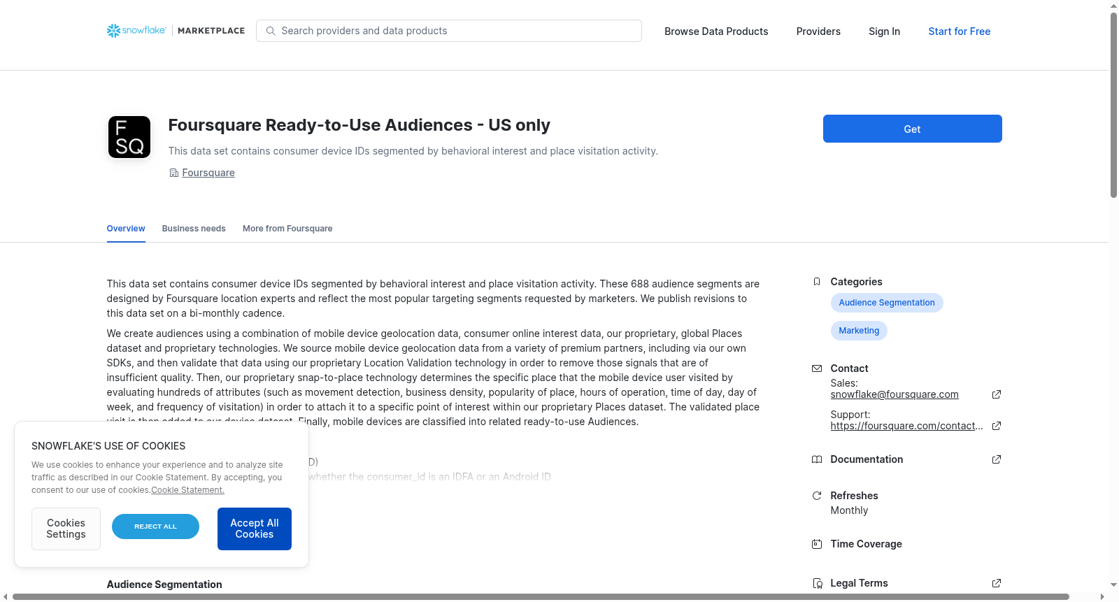 Foursquare Ready-to-Use Audiences - US only 数据集图片