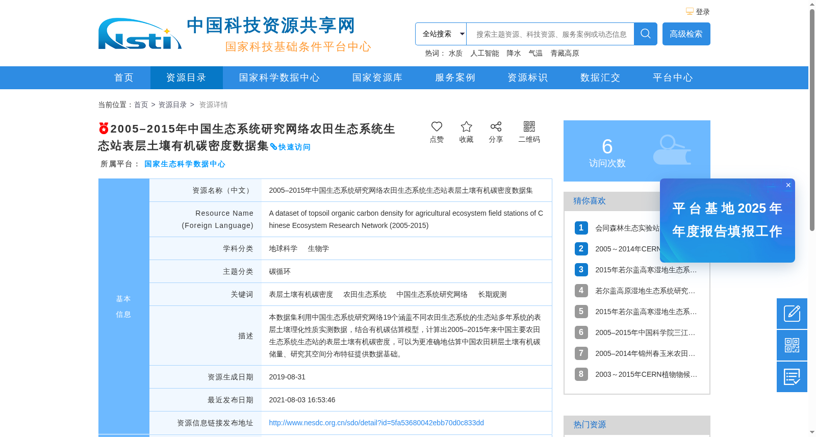 2005–2015年中国生态系统研究网络农田生态系统生态站表层土壤有机碳密度数据集 数据集图片