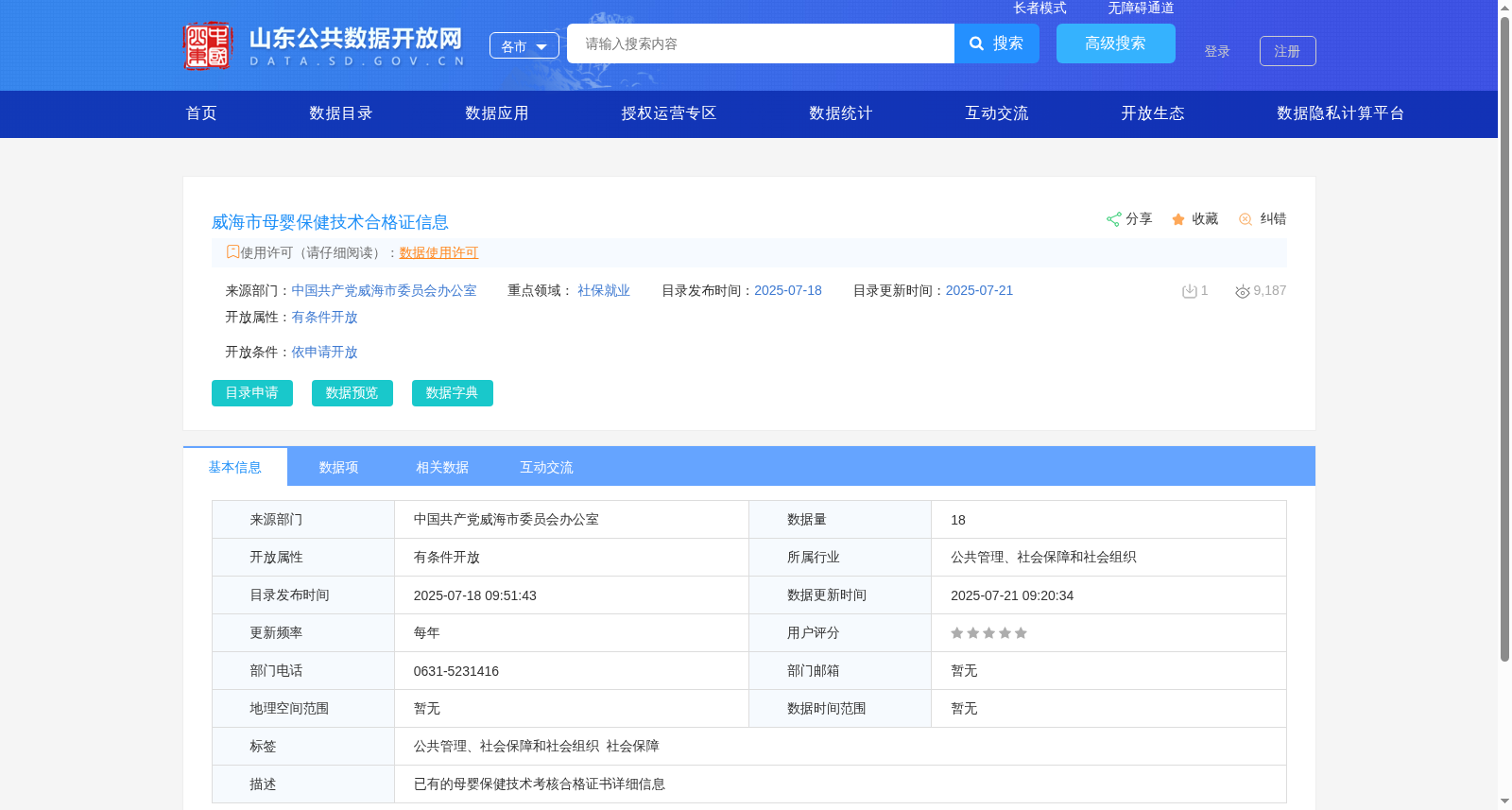 威海市母婴保健技术合格证信息 数据集图片