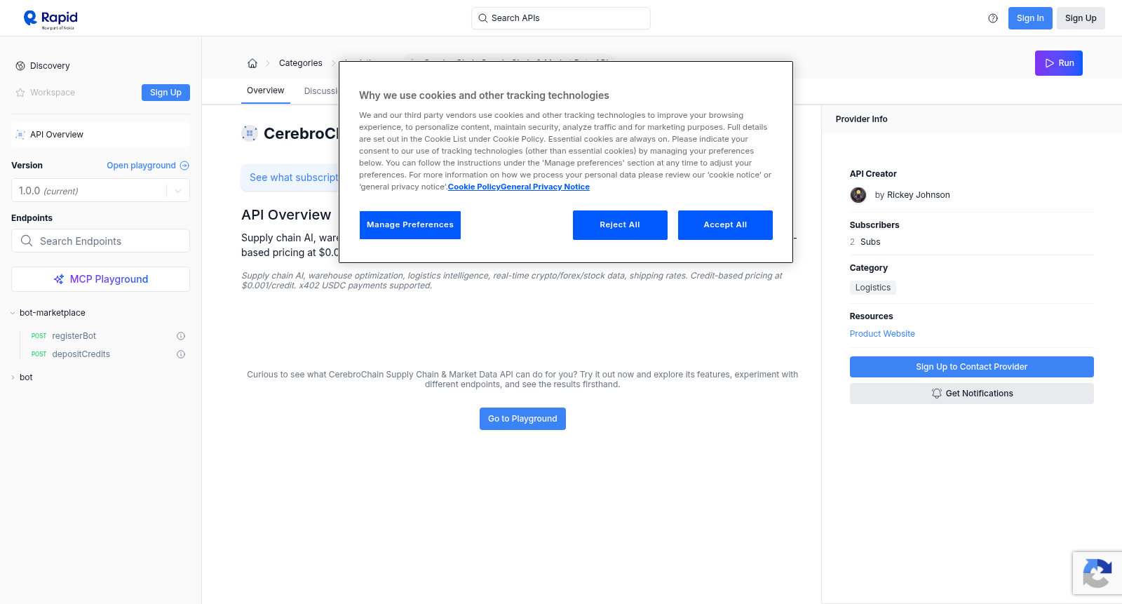 CerebroChain Supply Chain & Market Data API 数据集图片