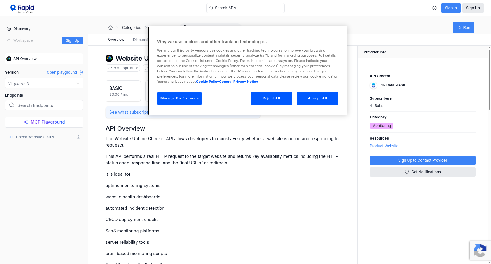 Website Uptime Checker API 数据集图片