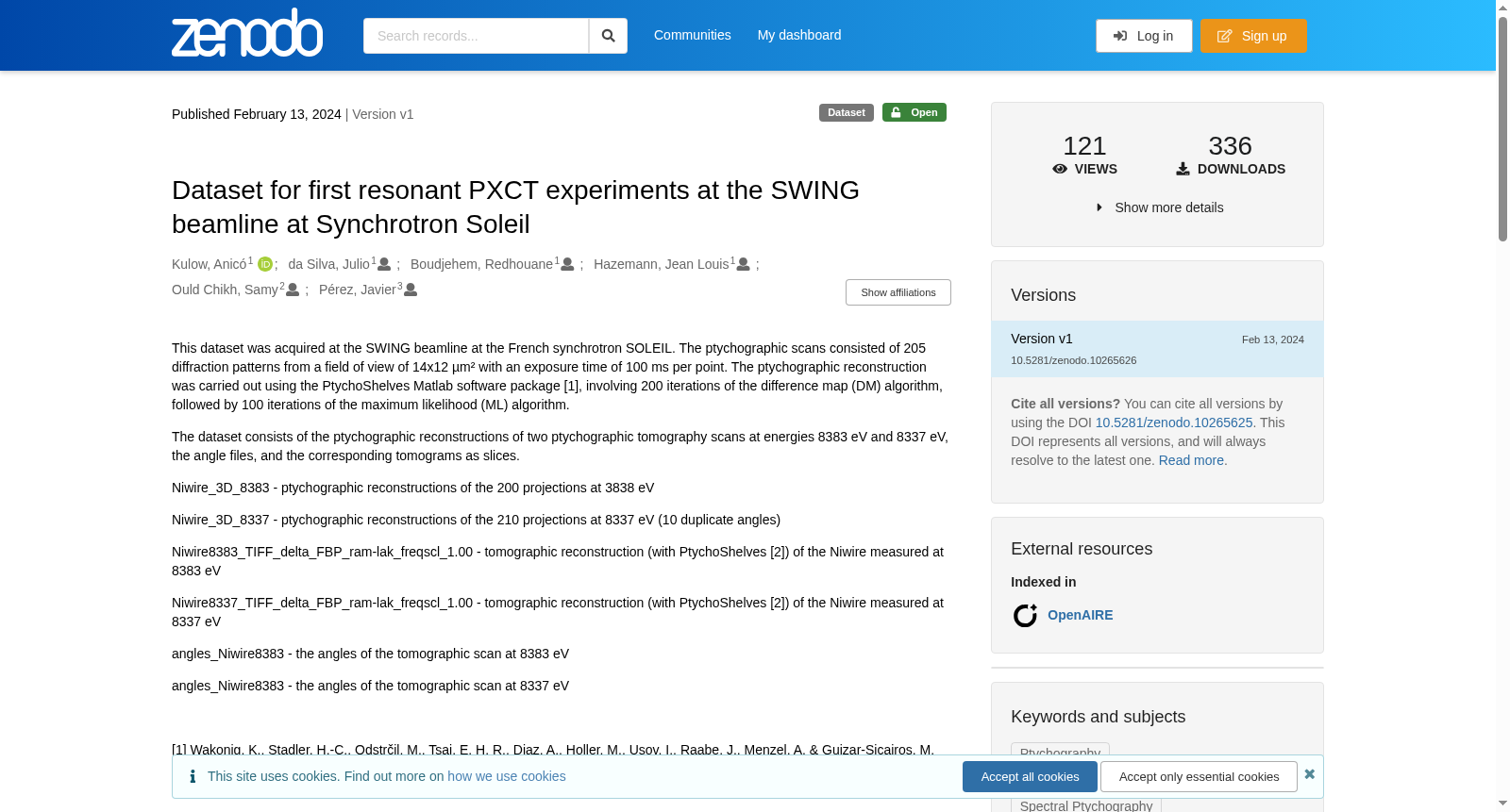 Dataset for first resonant PXCT experiments at the SWING beamline at Synchrotron Soleil 数据集图片